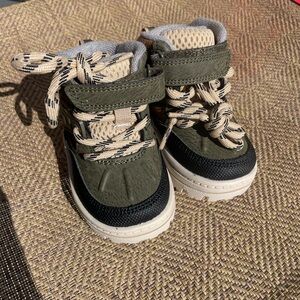 Carter's Olive Green and Black Toddler  Hiking Boots with Tan Laces